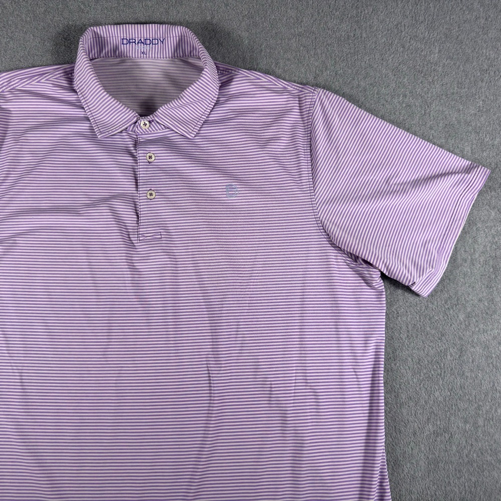 B Draddy Sport Polo Golf Shirt Mens XL Purple Striped Stretch